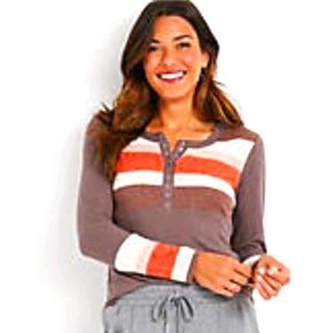 Maurice's brown striped Henley tee